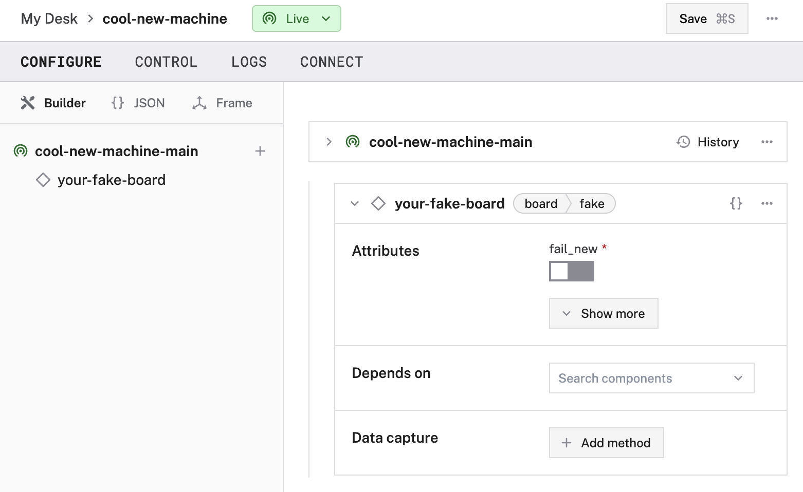 An example configuration for a fake board.